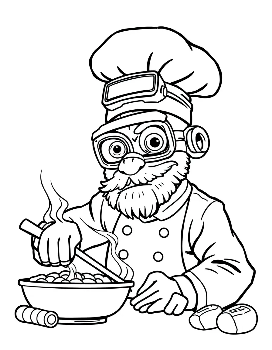 Chef cyclops cooking with one-eyed goggles