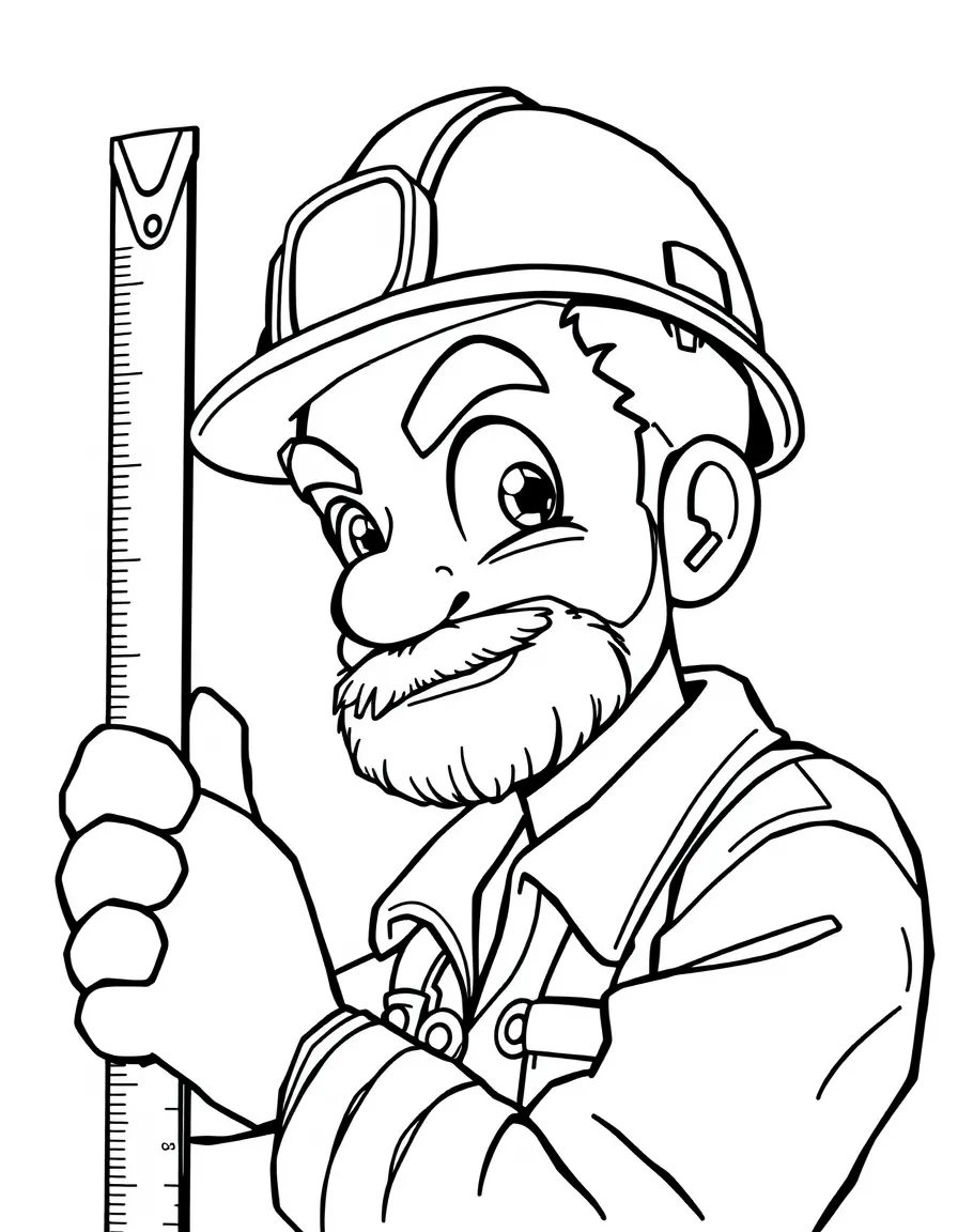 Construction worker cyclops measuring with one eye