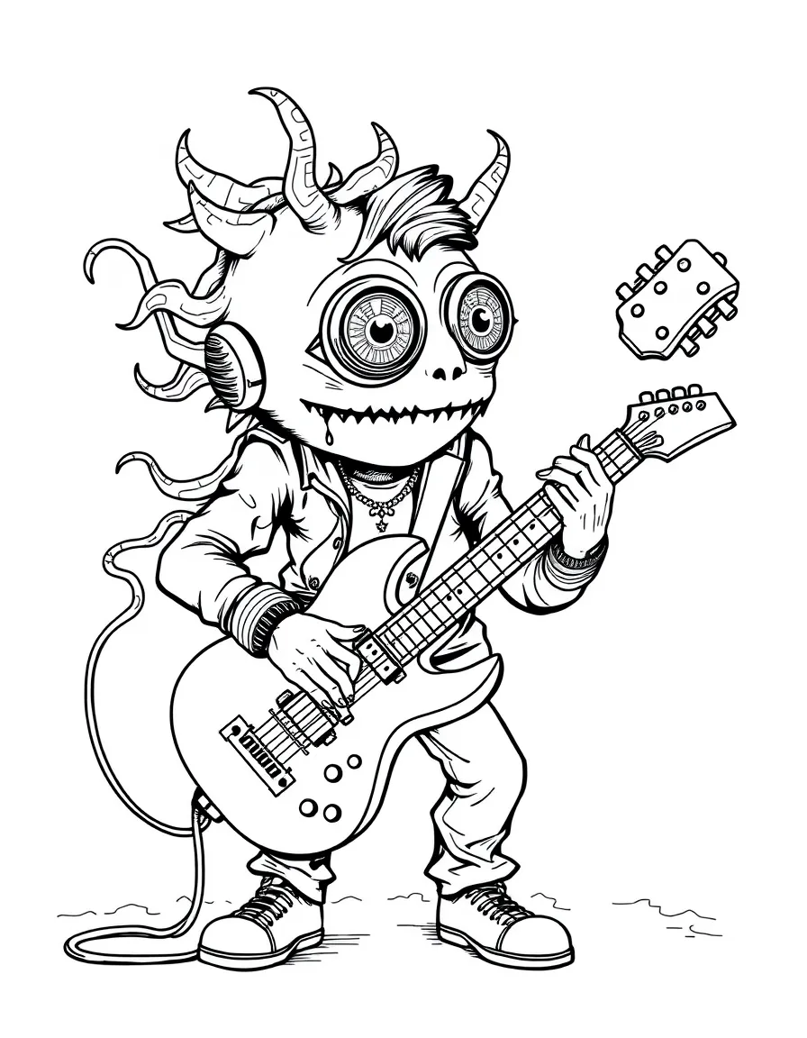 Musician cyclops playing eye-shaped guitar