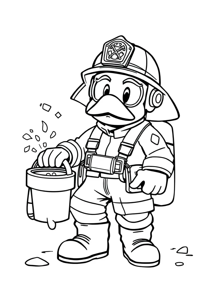 Firefighter cyclops with water bucket and helmet