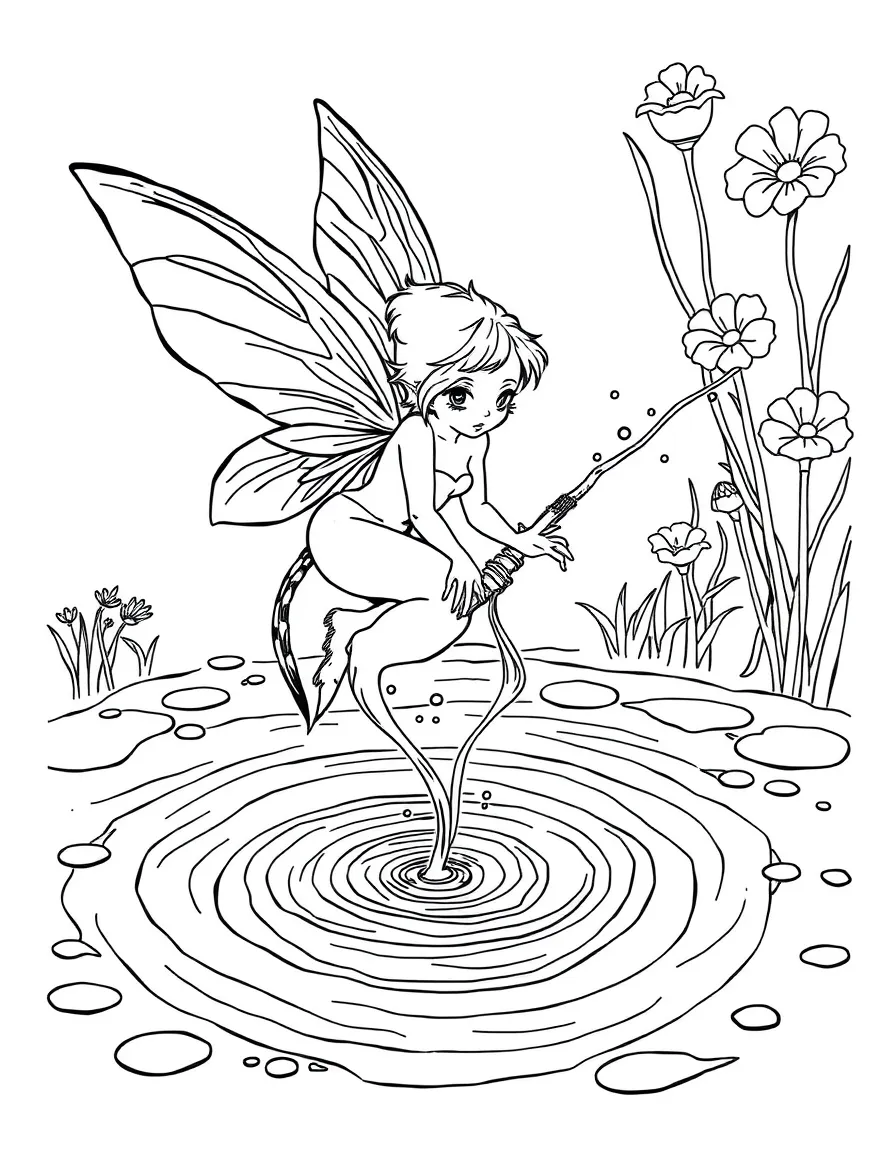 Water nymph creating tiny whirlpools in puddles