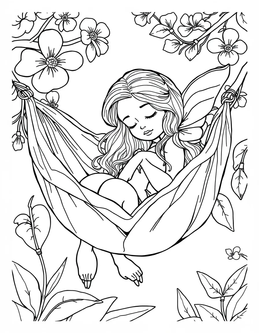 Sleepy nymph in flower petal hammock