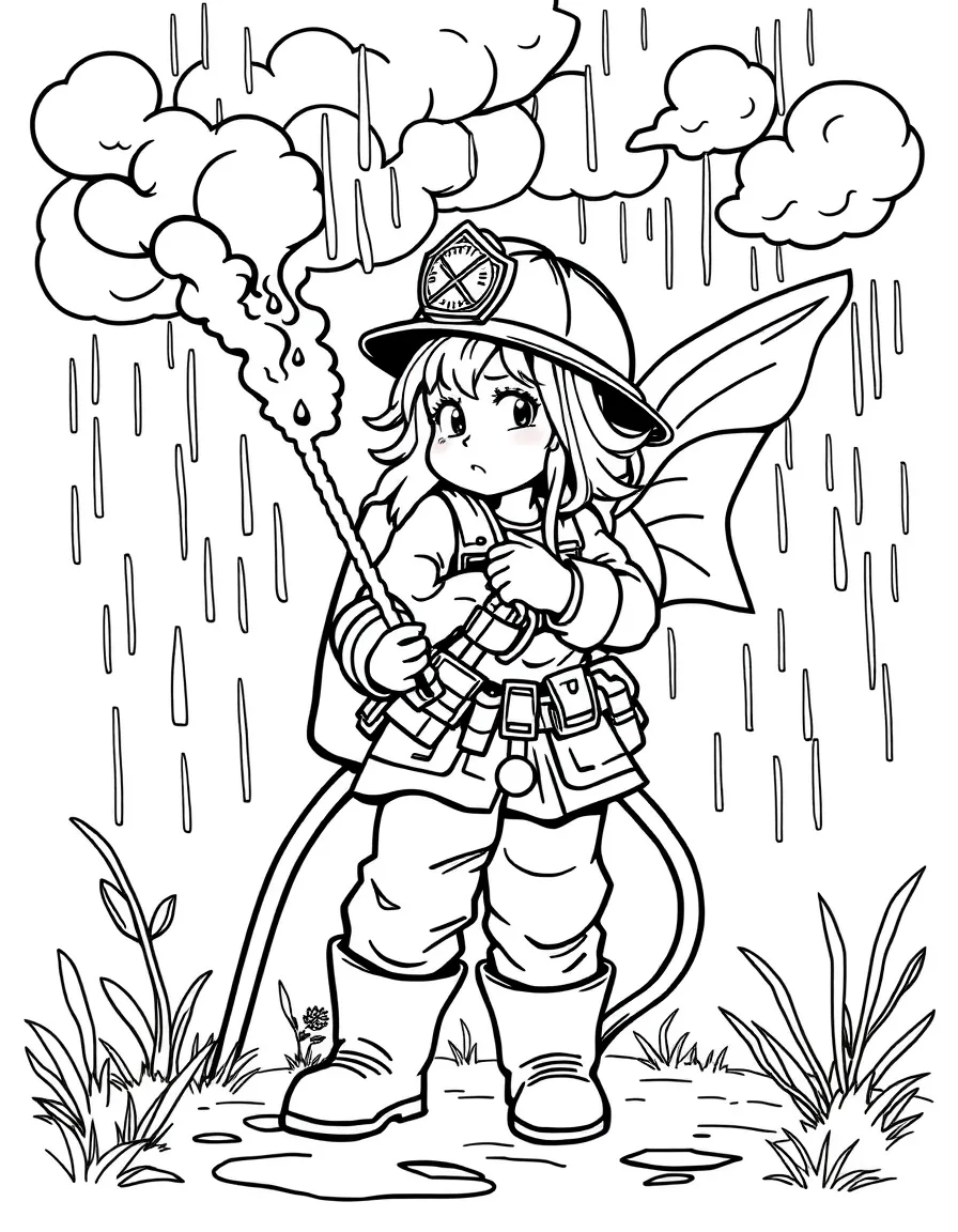 Firefighter nymph calling rain clouds to help