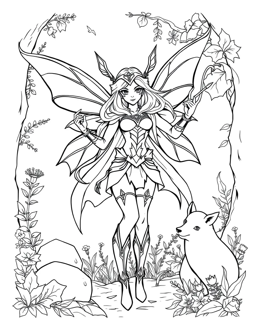 Superhero nymph using nature powers to help animals