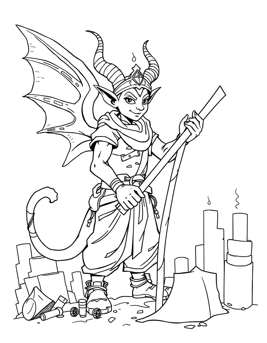 Construction worker djinn building magical structures