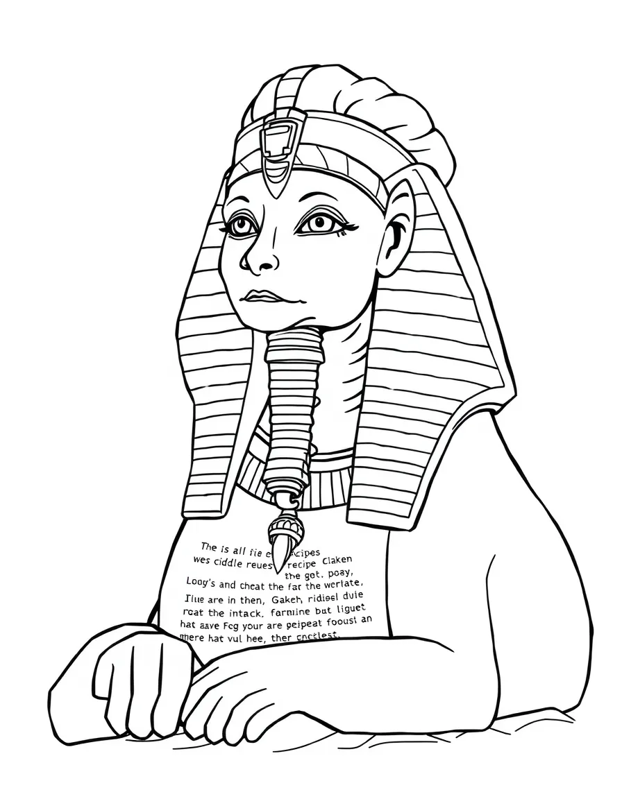 Baker sphinx with riddle recipes on scrolls