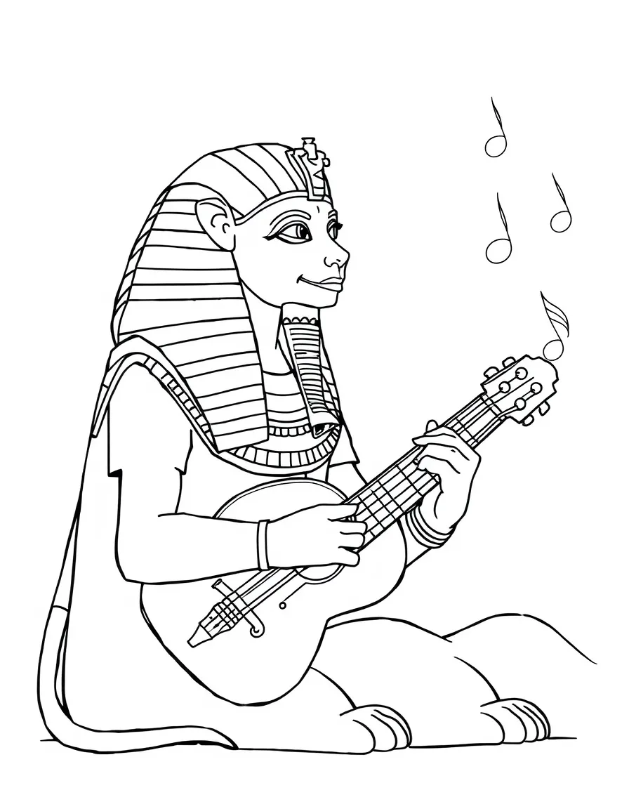 Musician sphinx playing musical riddle songs