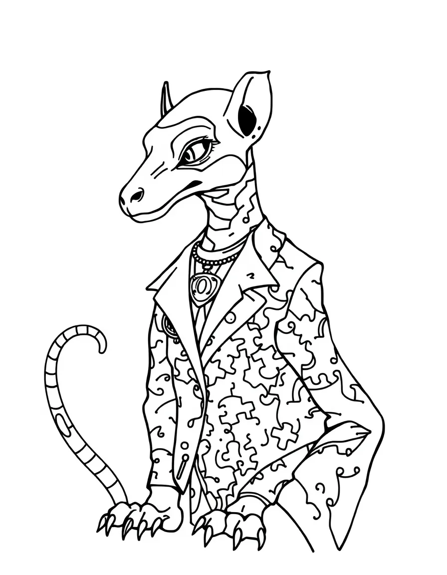 Fashion designer sphinx creating puzzle pattern clothes