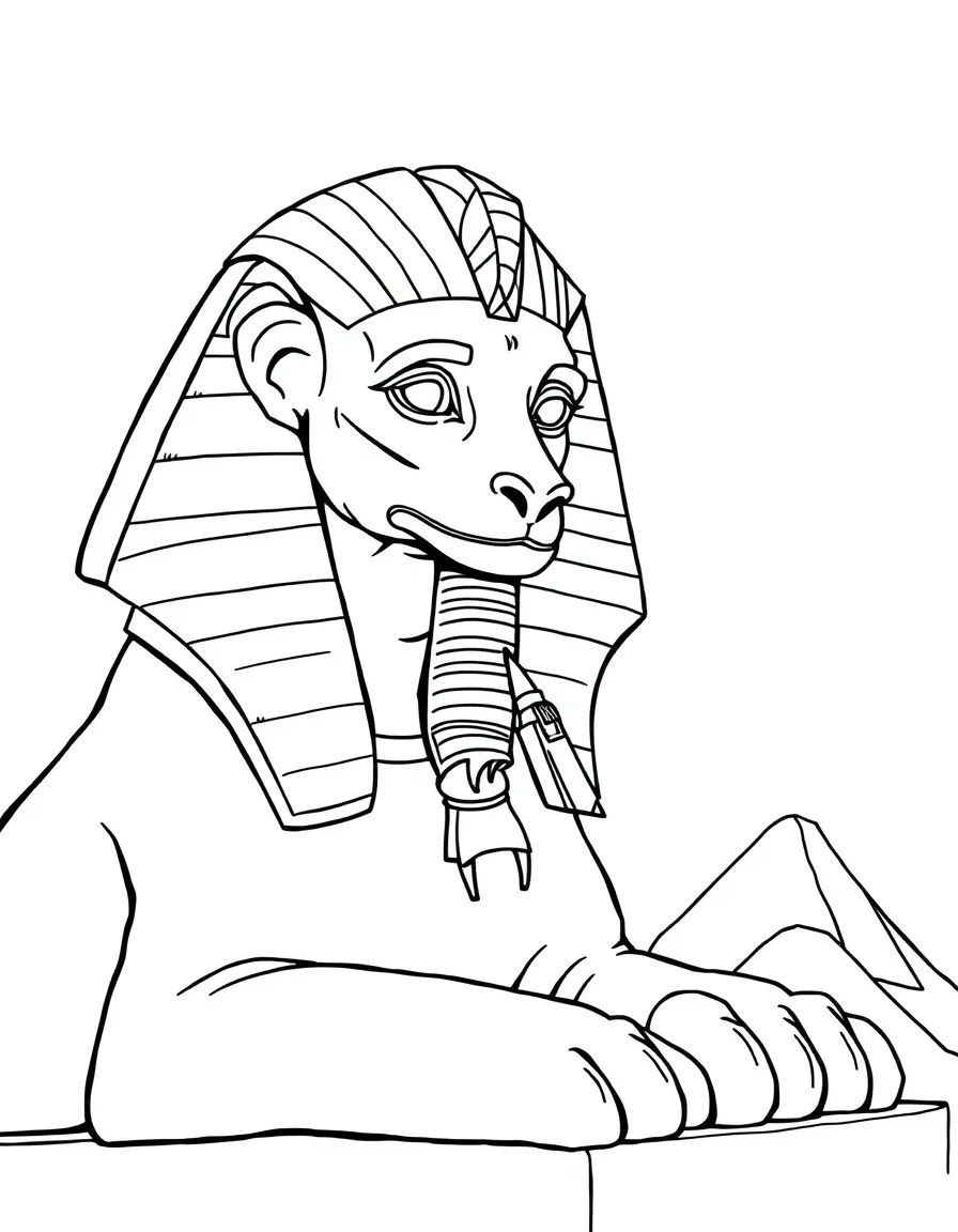 Sphinx trying to write riddles with paw-held pencil