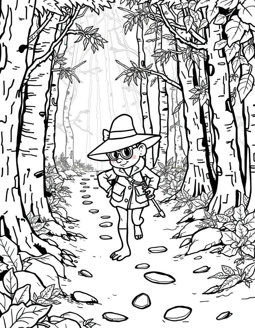 Detective dryad tracking footprints through forest