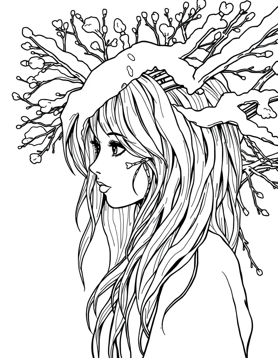 Winter dryad with snowy branches for hair