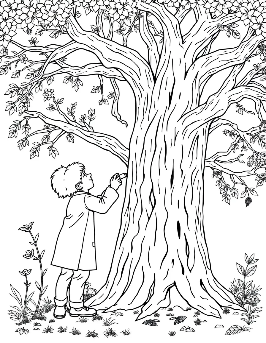 Scientist dryad studying tree growth patterns