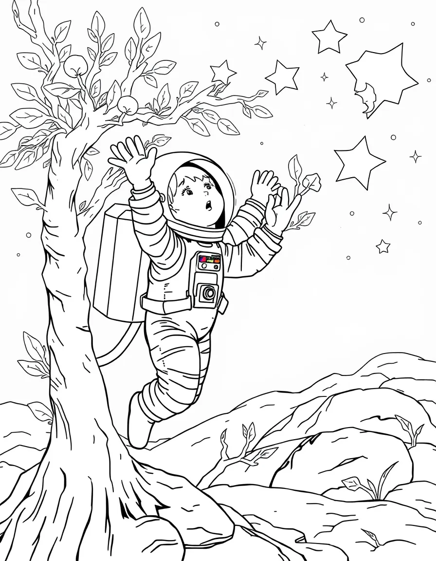 Astronaut dryad reaching branches toward stars