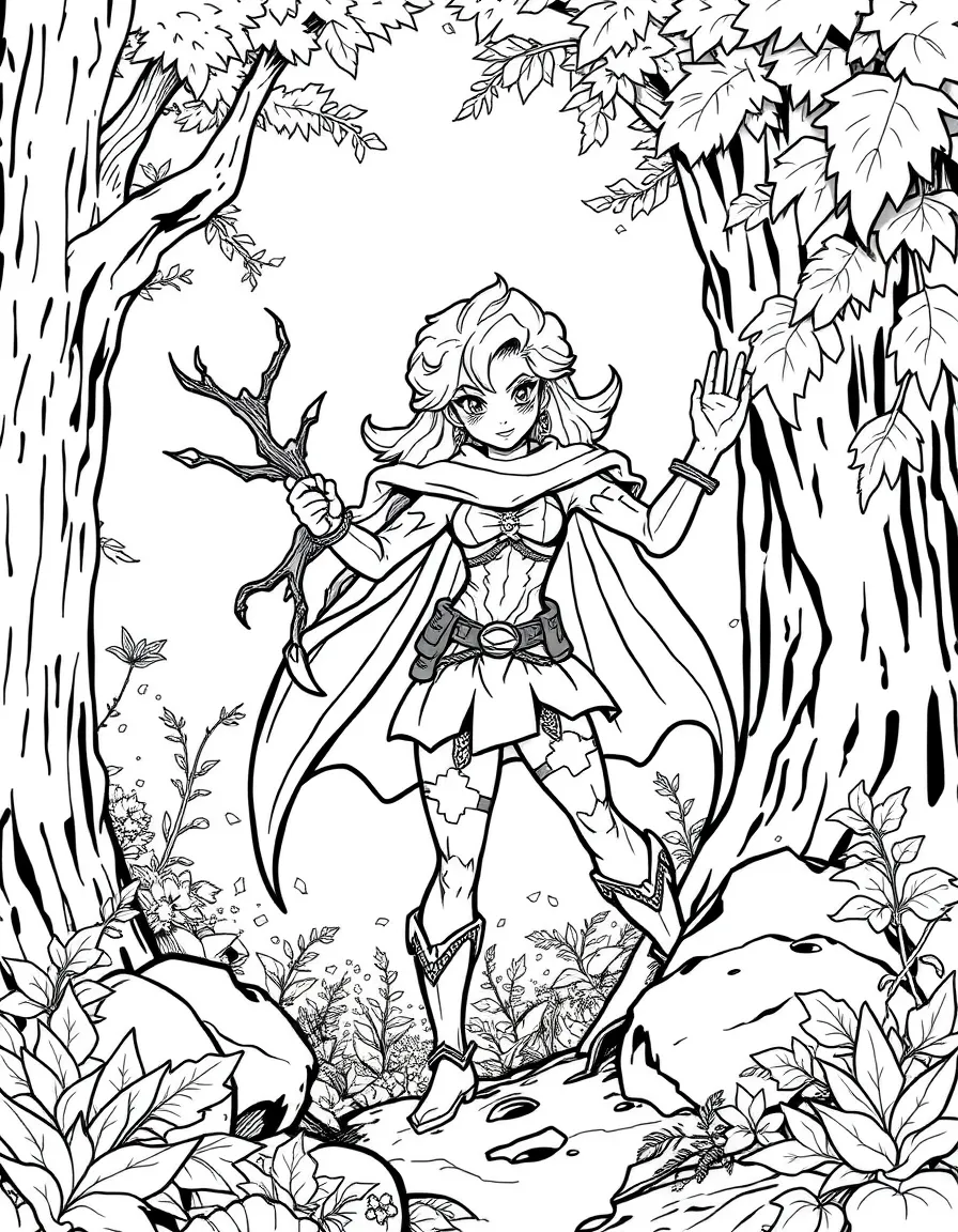 Superhero dryad protecting forest from danger