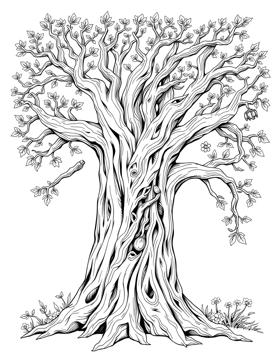 Artist dryad carving art into own tree
