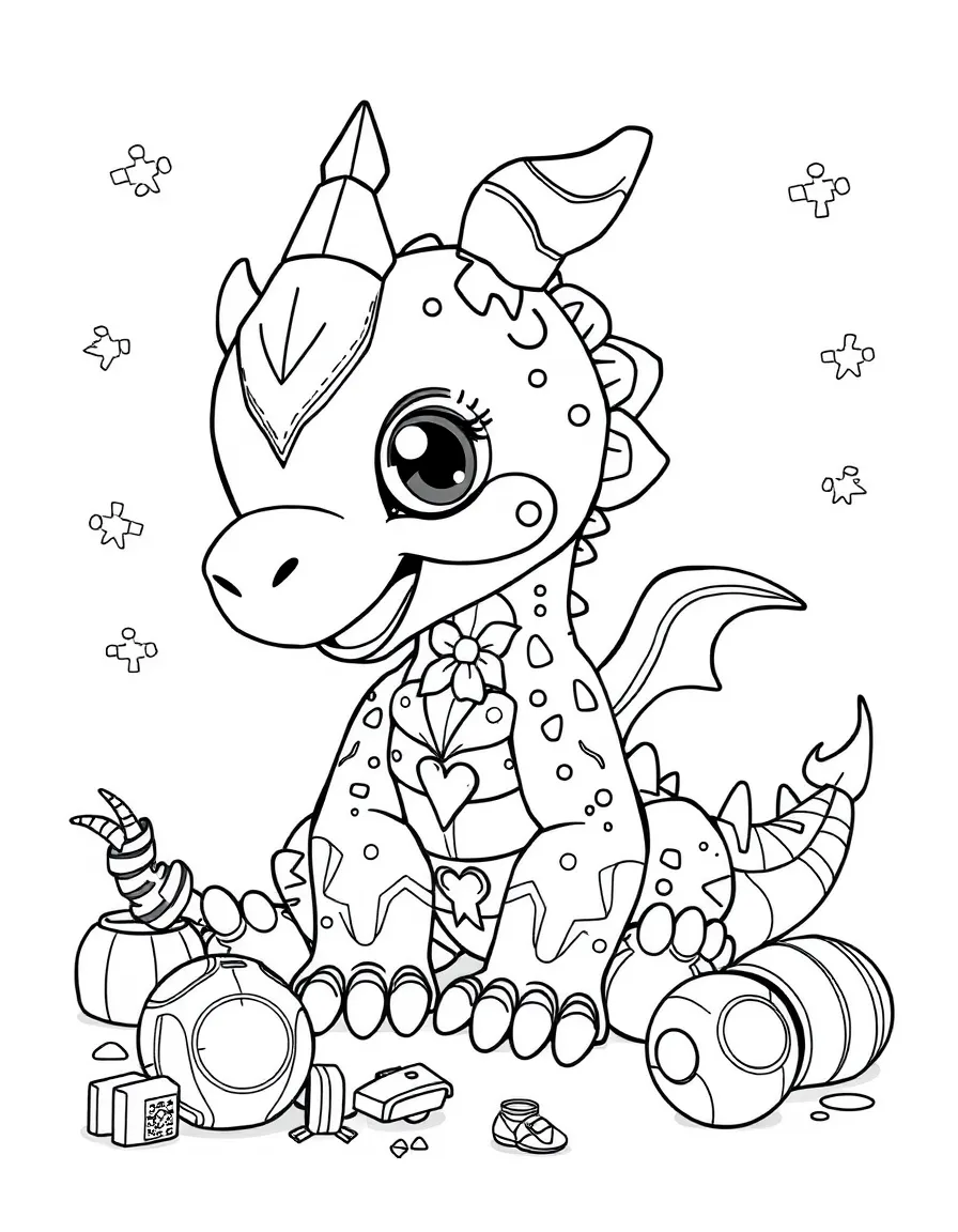 Baby chimera with mismatched parts playing with toys