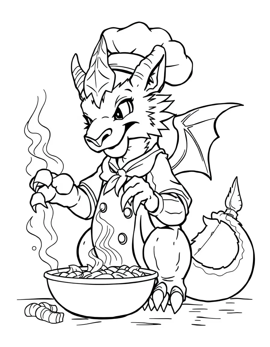 Chef chimera using lion paws and dragon tail to cook