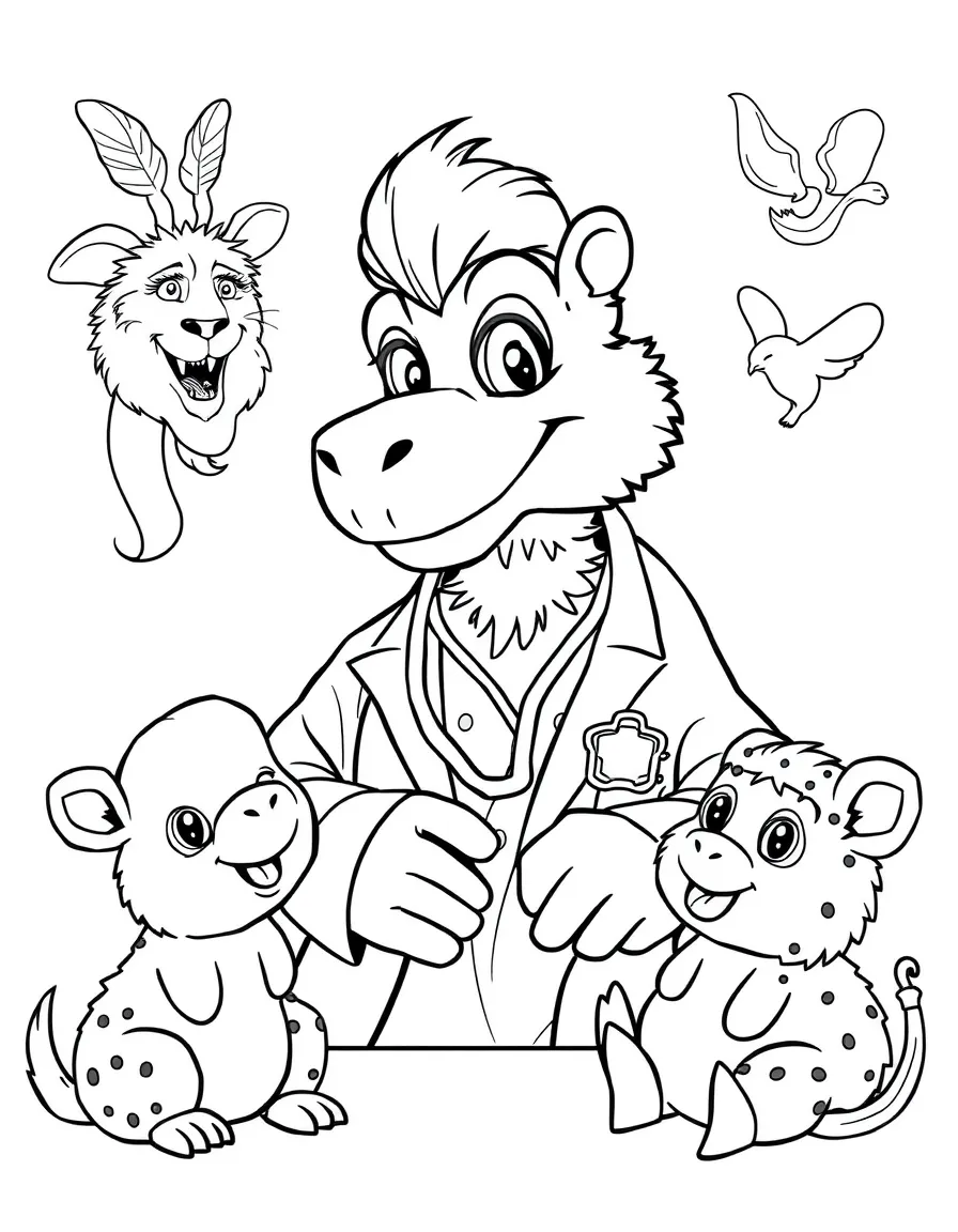 Doctor chimera treating various animal patients