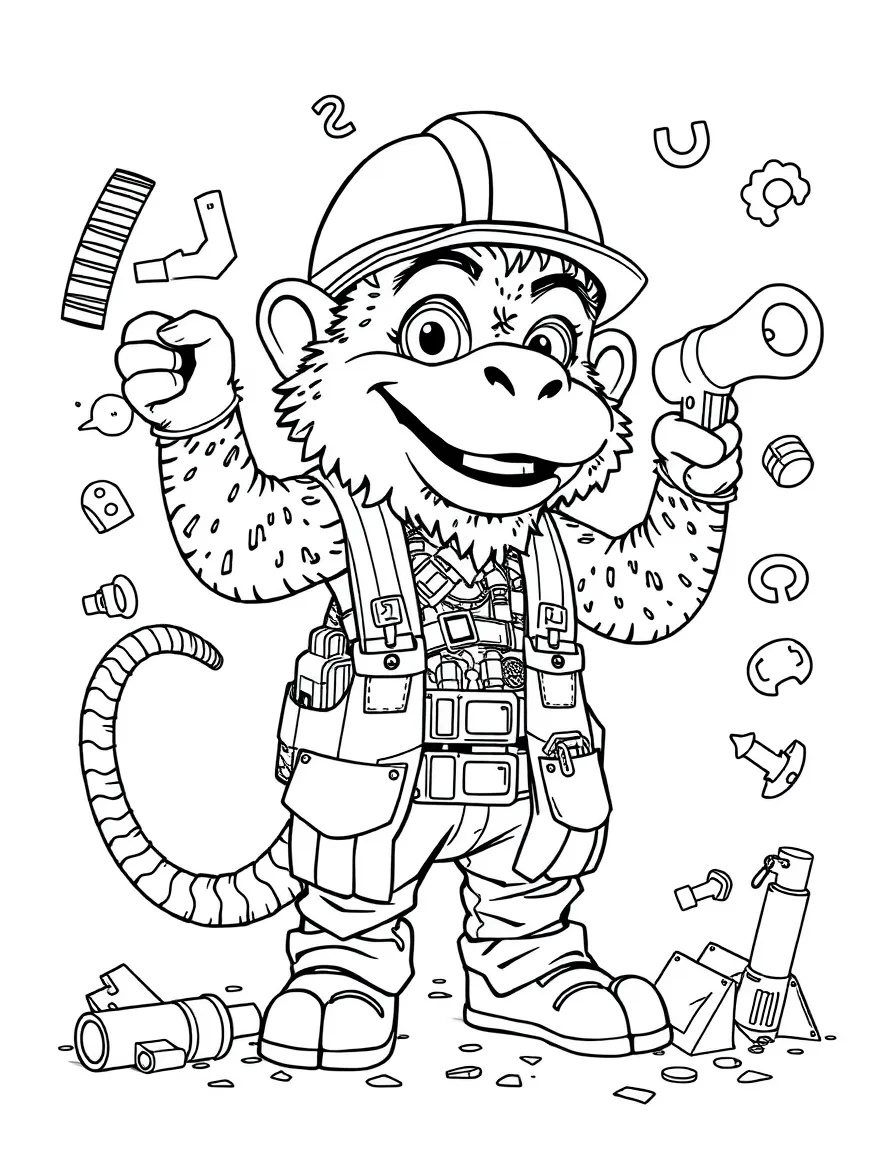 Construction worker chimera using various parts as tools