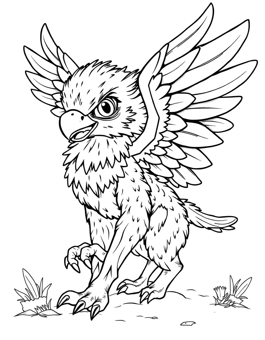 Baby gryphon learning to pounce with bird wings