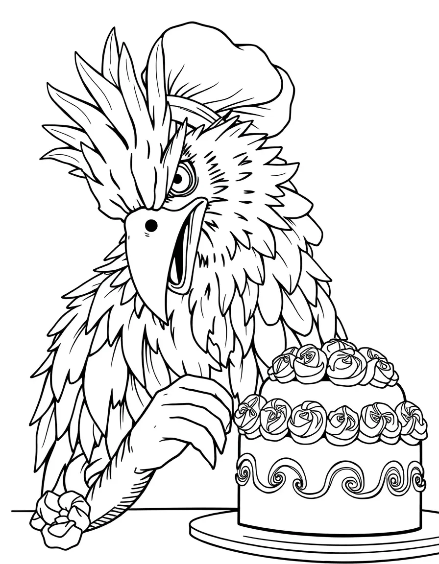 Baker gryphon using beak to precisely decorate cakes