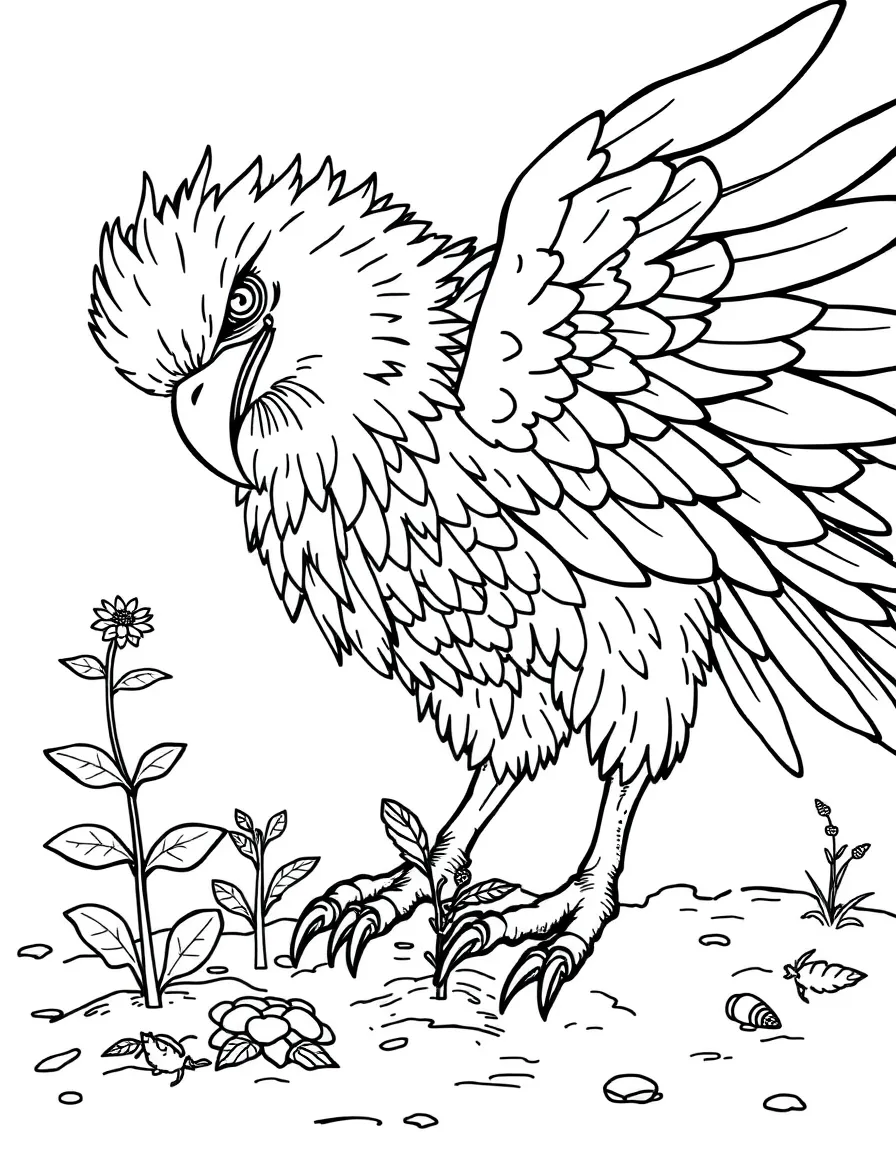 Gardener gryphon planting seeds with gentle claws
