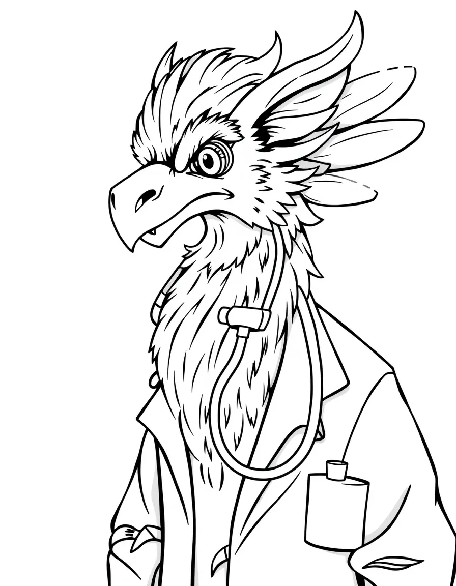 Doctor gryphon with stethoscope and medical kit