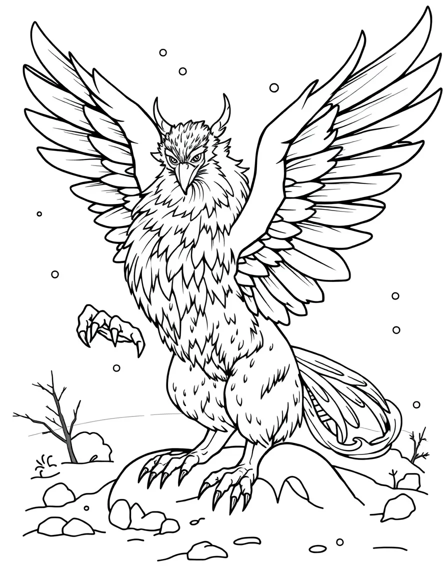 Winter gryphon making snow gryphons with wings