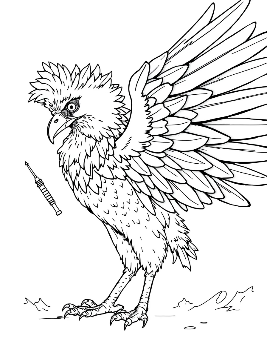 Scientist gryphon studying feather aerodynamics