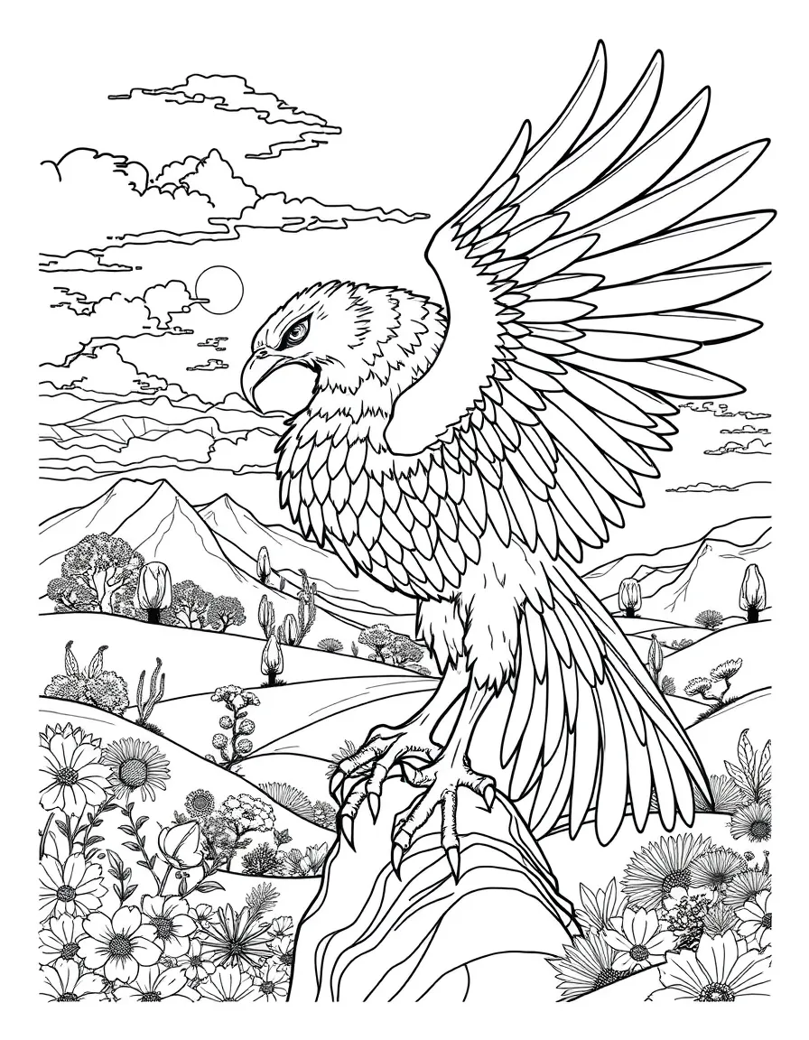 Artist gryphon painting landscapes from bird's eye view