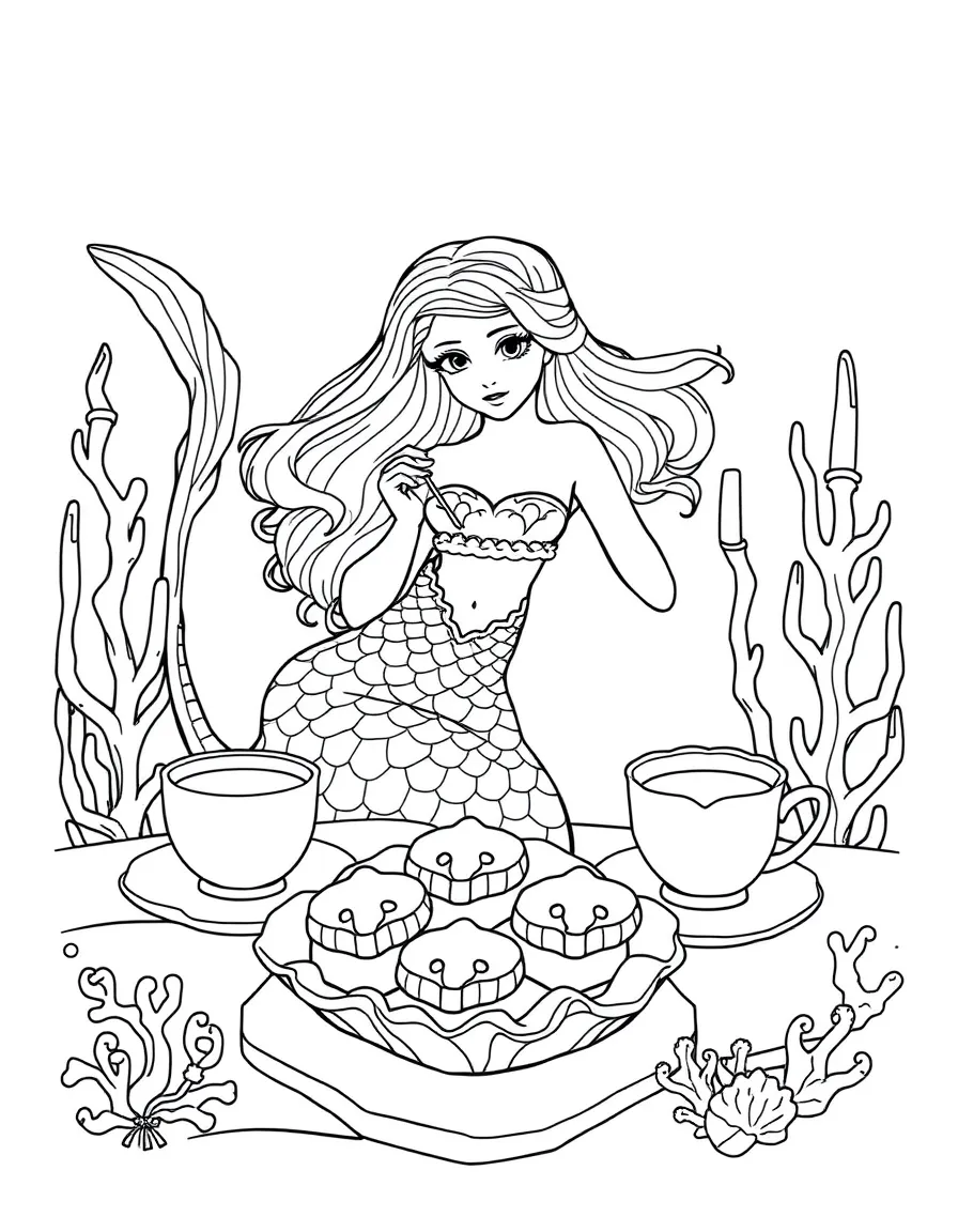 Mermaid tea party using shell cups and kelp cookies served on coral platters