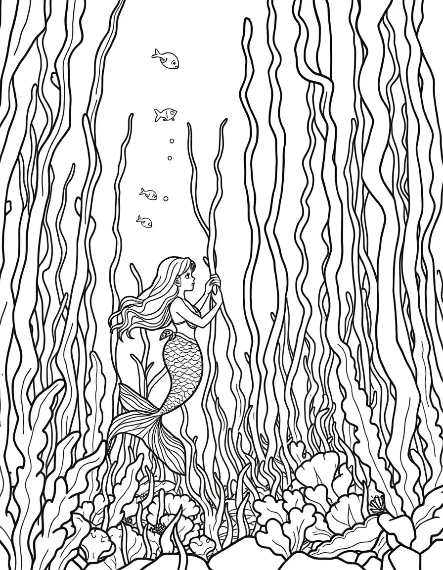 Mermaids playing hide and seek among tall kelp forests