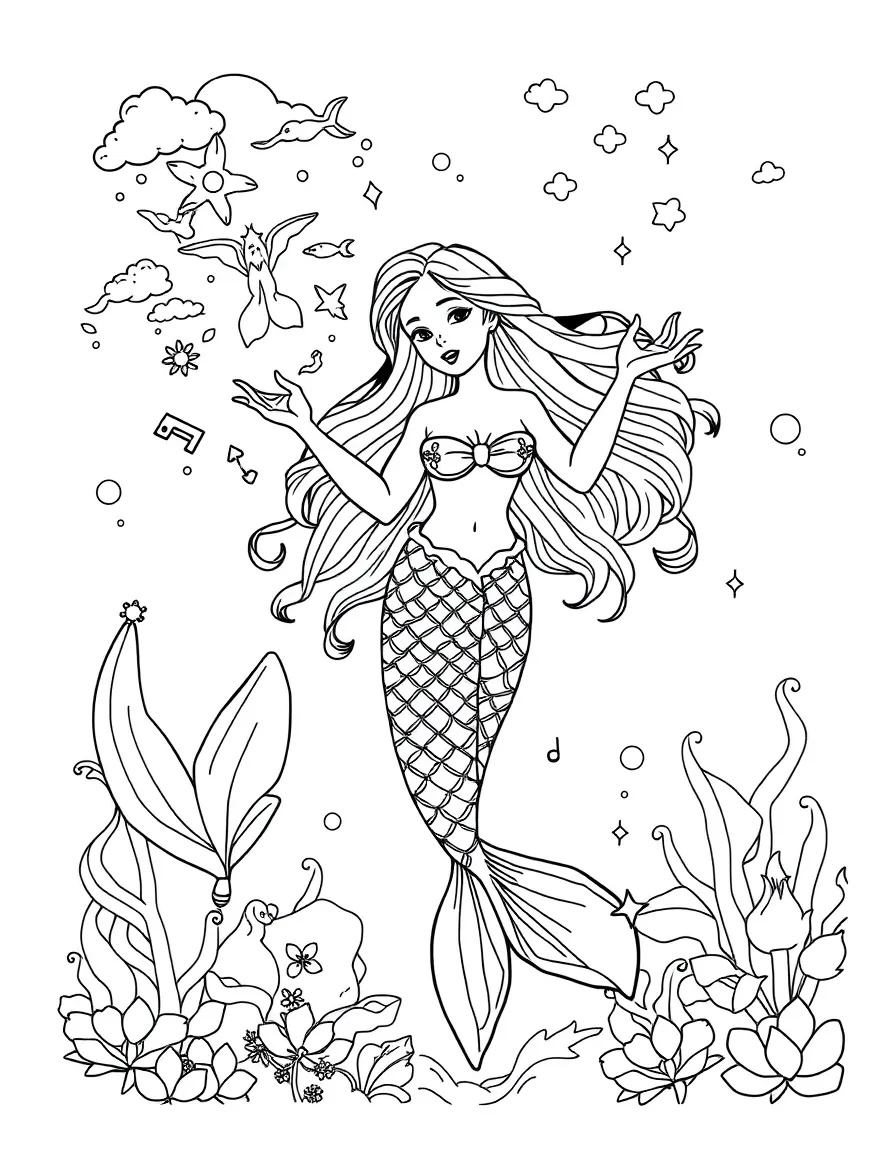 Mermaid with magical singing voice that can control the weather above the ocean
