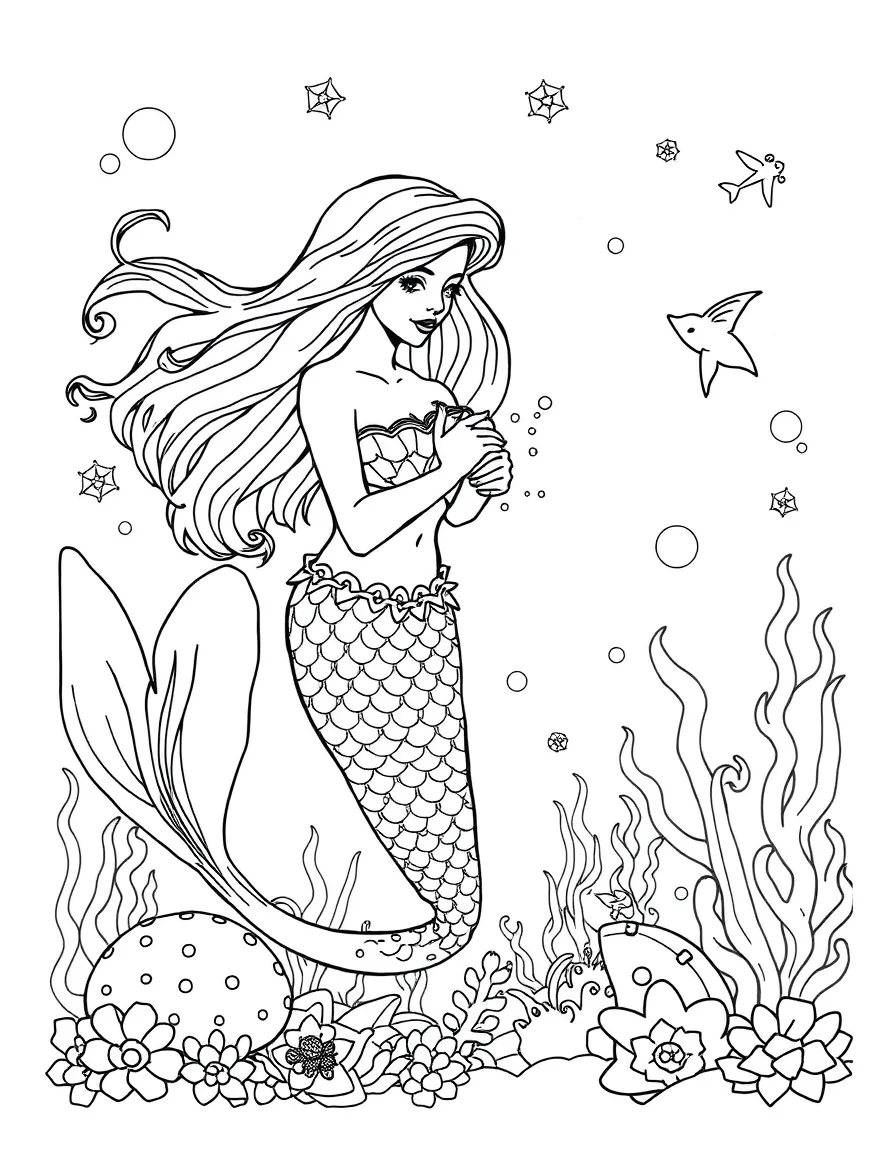 Mermaid using pearl magic to heal injured sea creatures