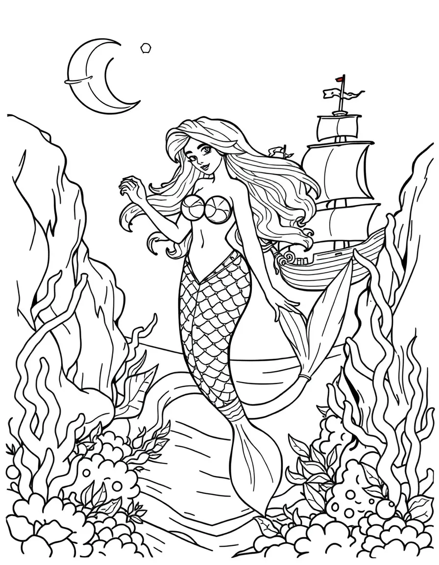 Mermaid warning ships away from dangerous reefs with her songs