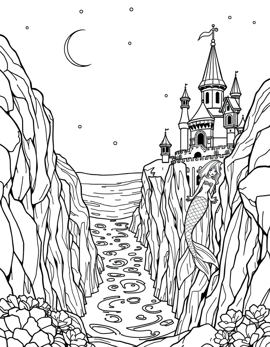 Mermaid kingdom at the edge of an oceanic trench with guard posts