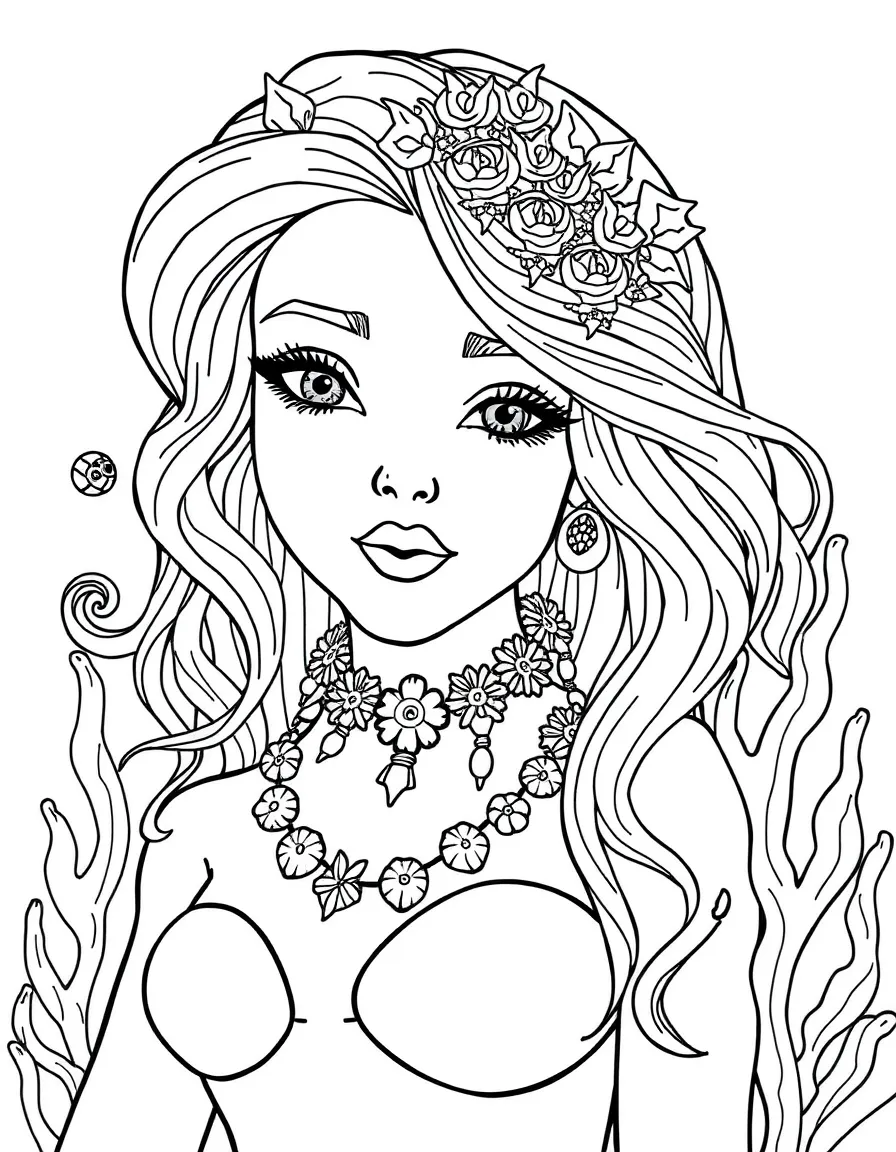Mermaid wearing jewelry made from tiny, colorful sea creatures that live symbiotically