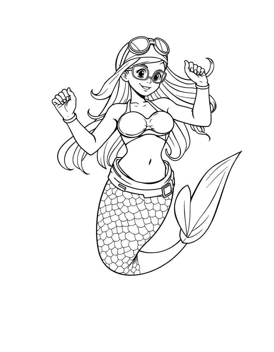 Athletic mermaid with streamlined accessories for racing competitions