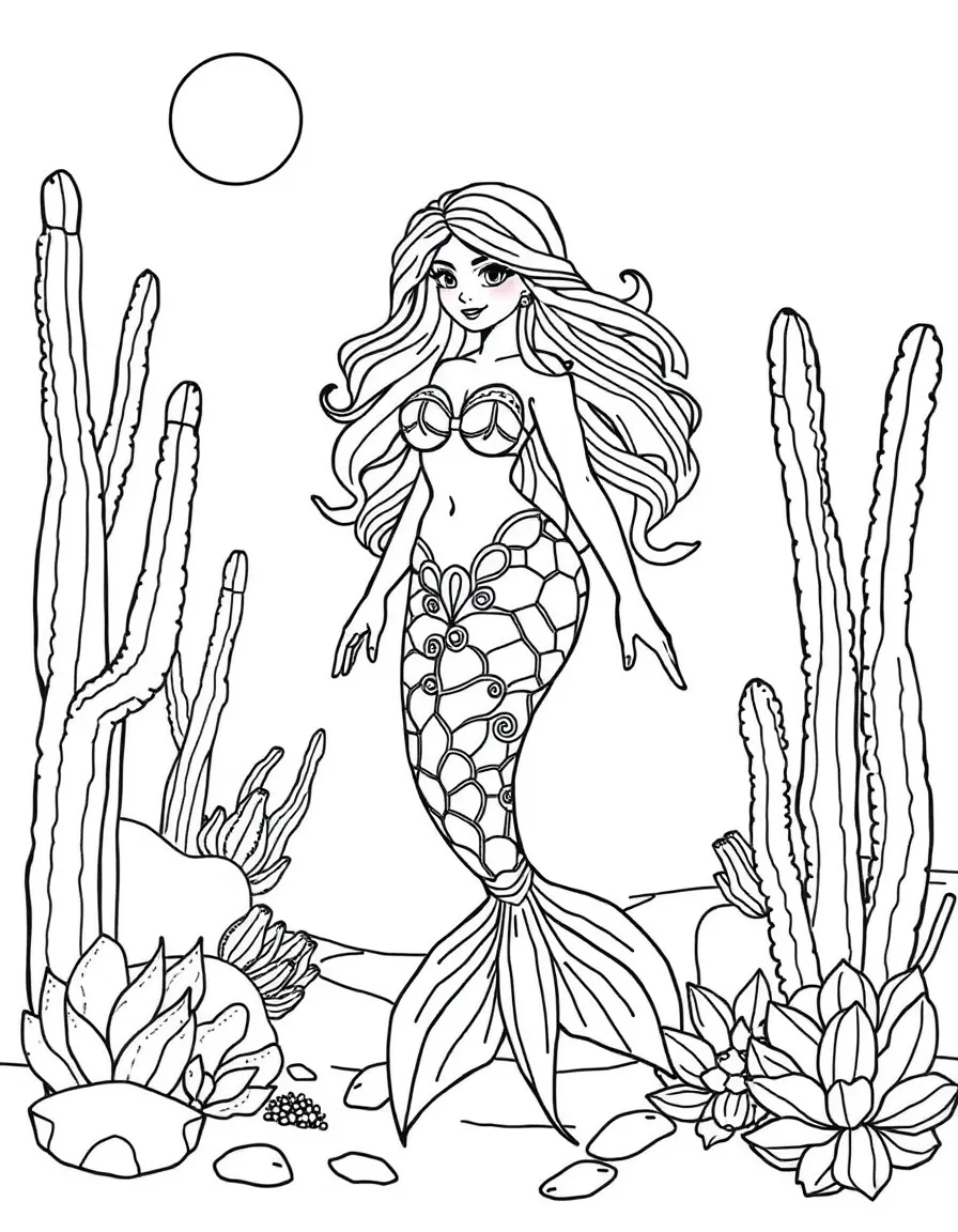 Desert oasis mermaid with adaptations for warmer waters and vibrant colors