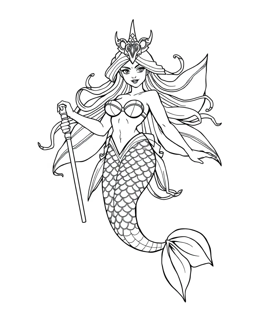Guardian mermaid with extra fins and powerful tail for protecting territory