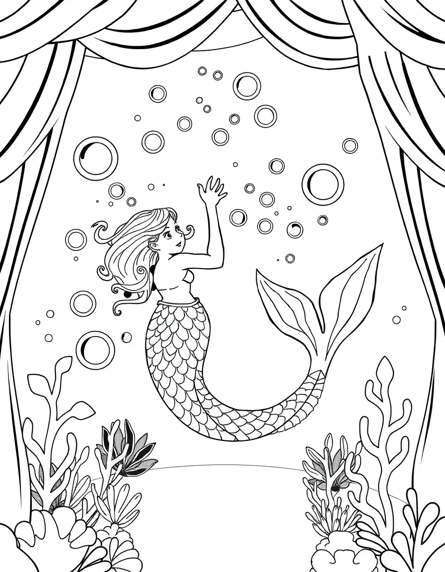 Mermaid theater performance using bubbles and light effects