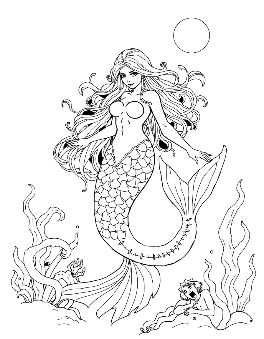 Ghost mermaid with translucent body who haunts a specific shipwreck
