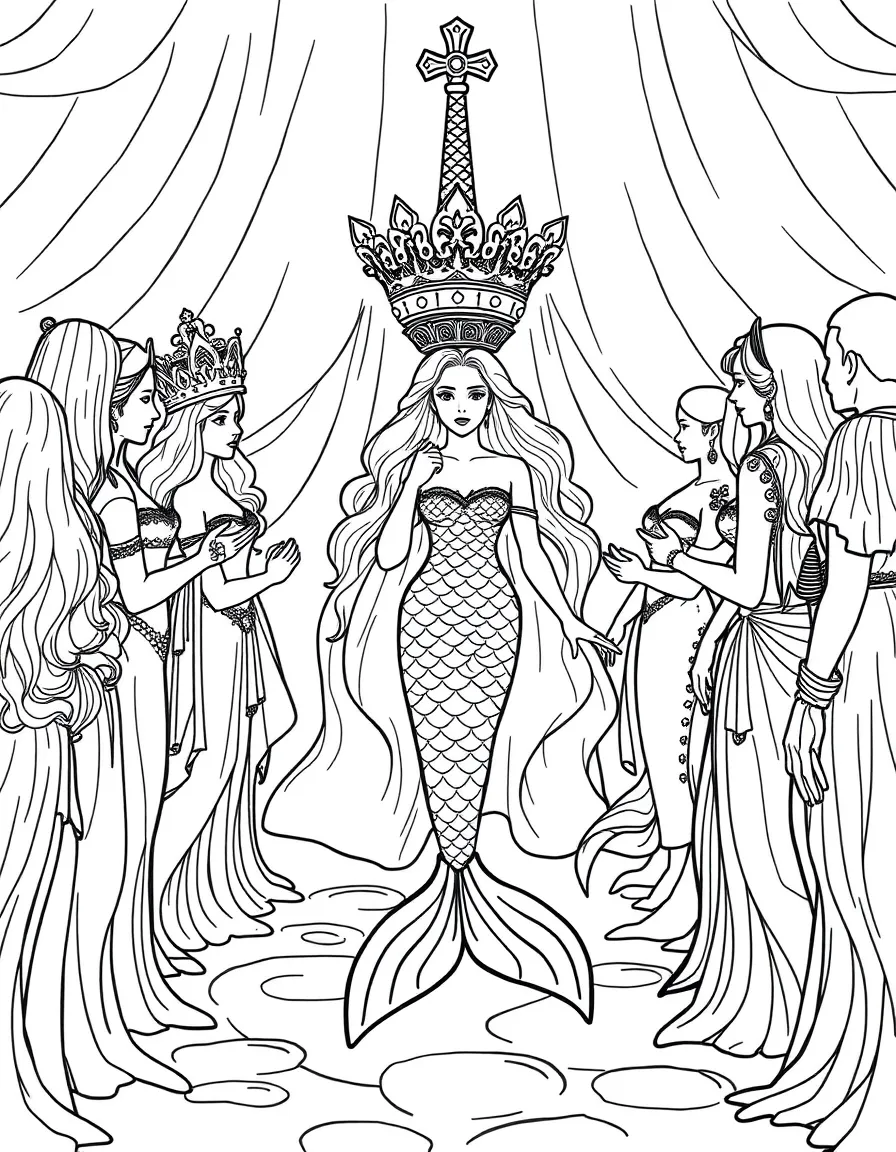 Coronation ceremony for the new mermaid monarch with elaborate processions