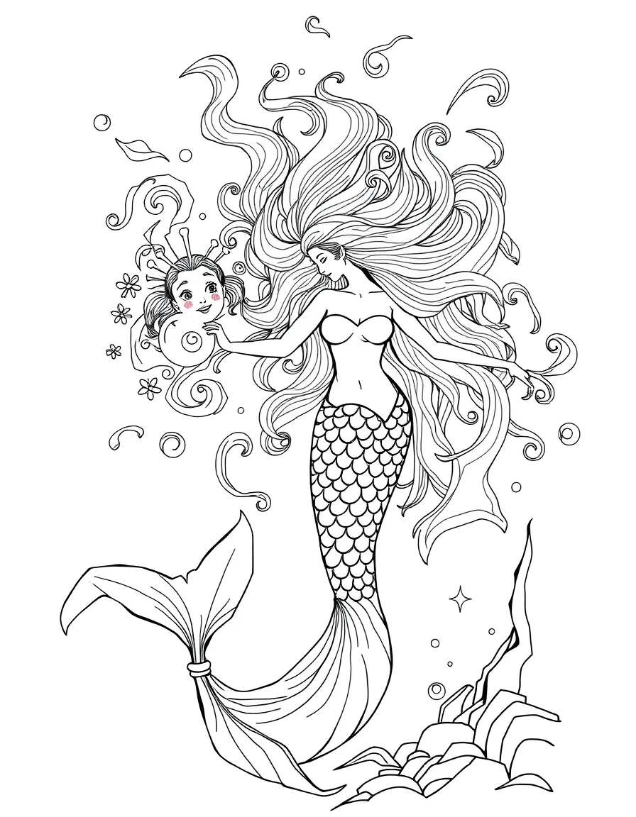 Magical transformation scene of human turning into mermaid with swirling magic