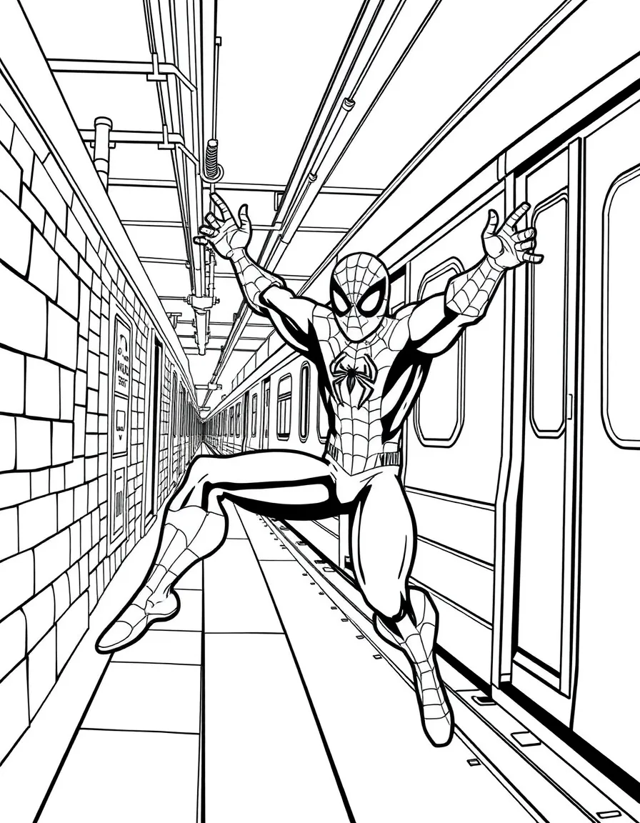 Spider-Man stopping a runaway subway train