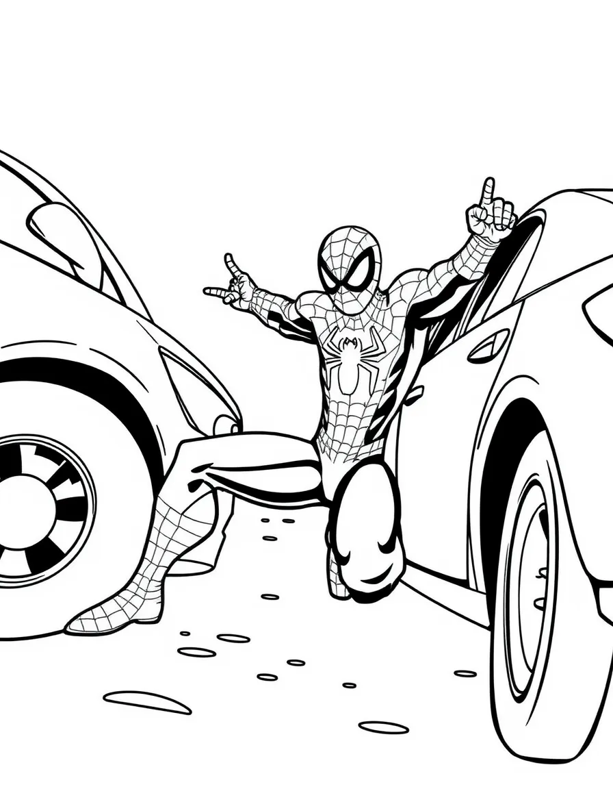 Spider-Man preventing a car accident