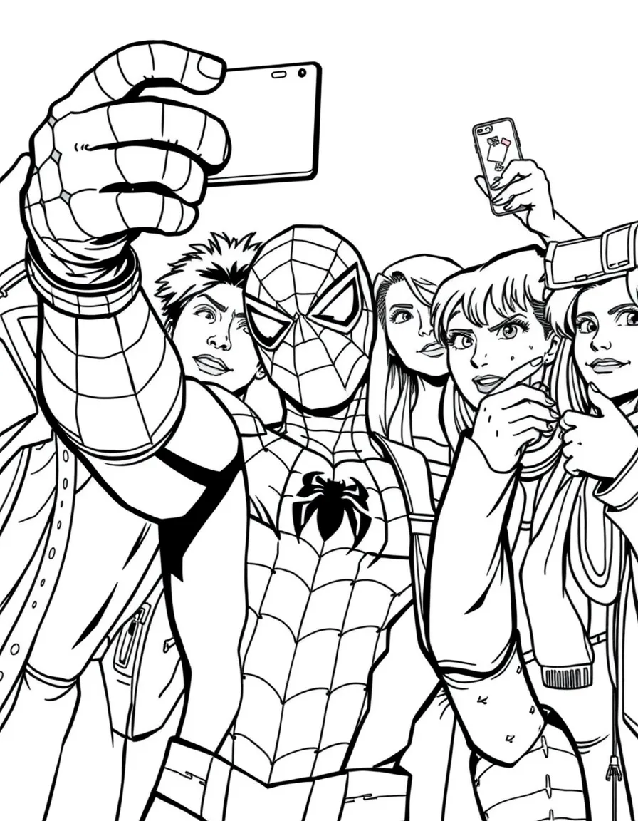 Spider-Man taking a selfie with fans