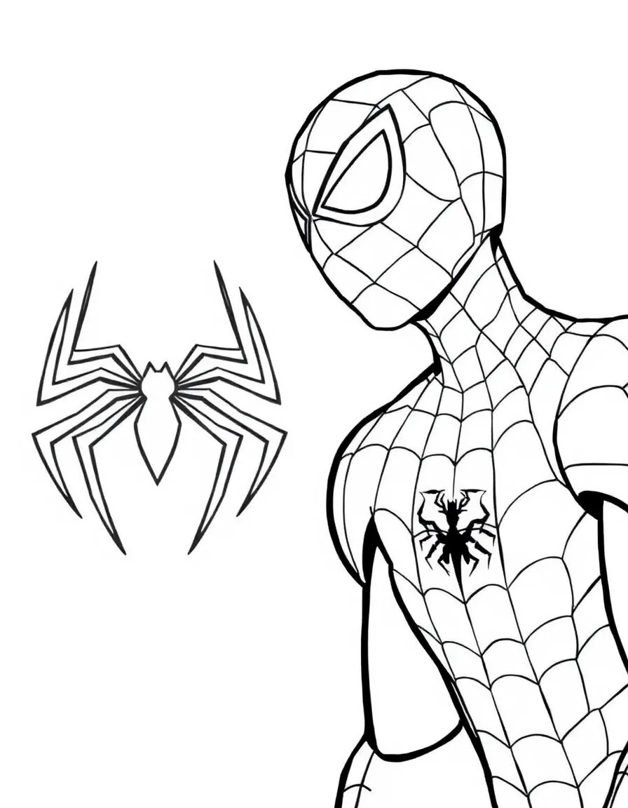 Spider-Man next to his spider logo emblem (for a simpler page)