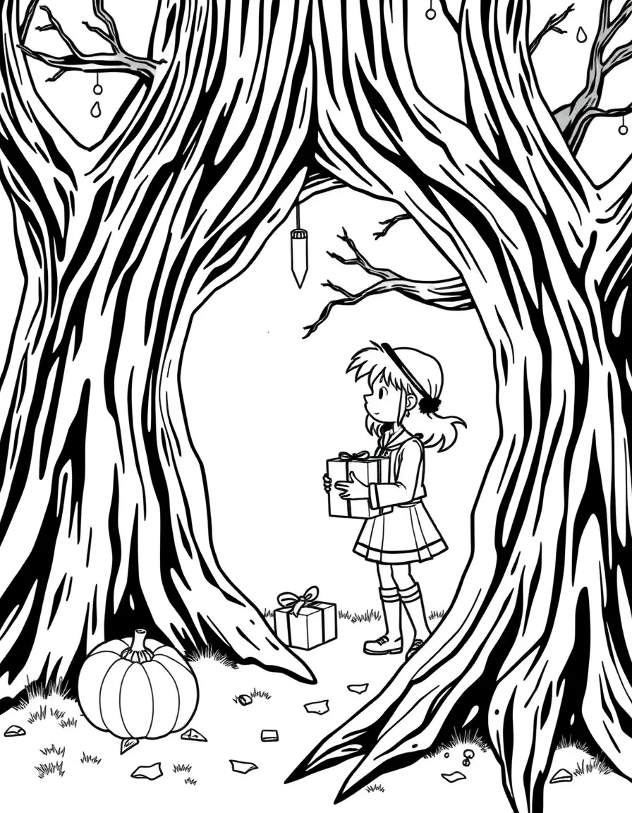 Boo Radley leaving gifts in the tree knothole for Scout and Jem