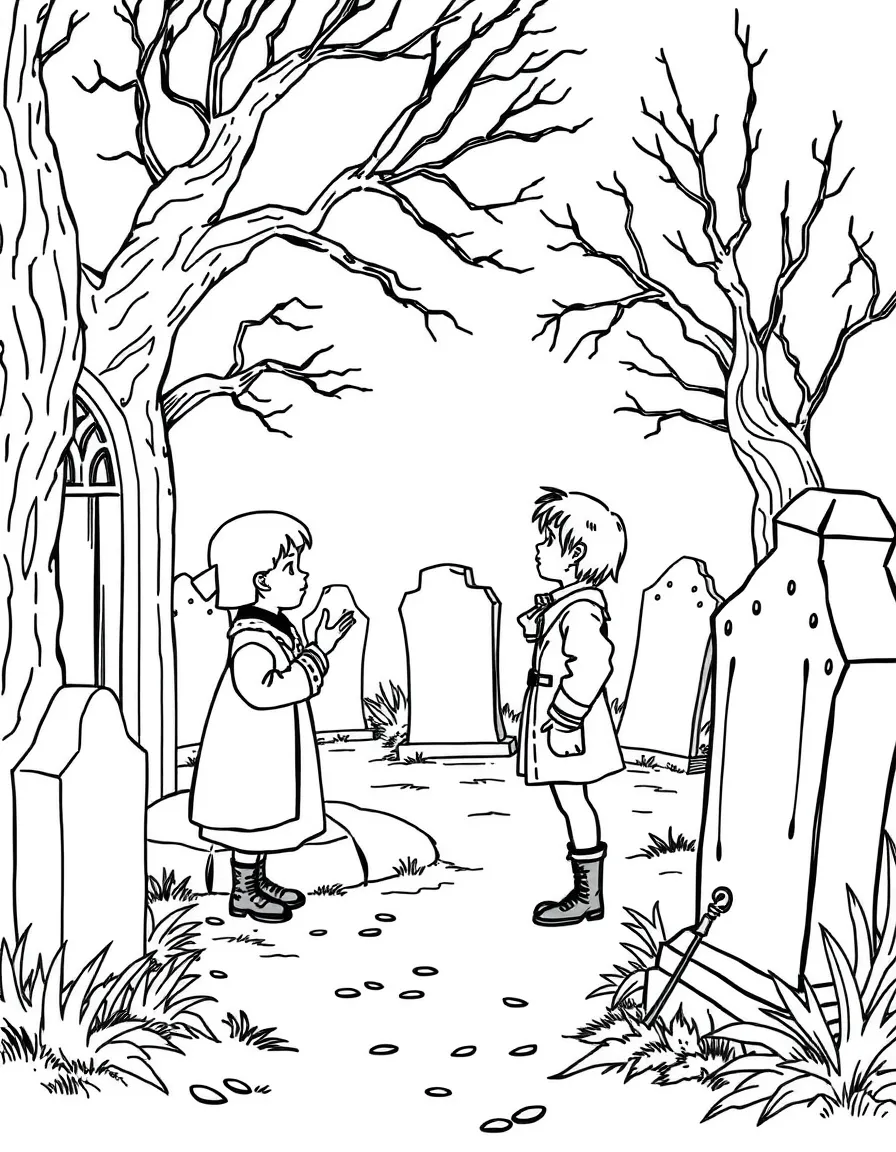 Pip from "Great Expectations" meeting the escaped convict in the graveyard